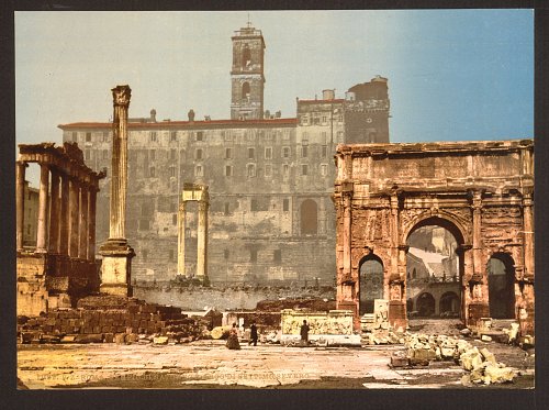 Temple of Saturn and Triumphal Arch of Septimus Severus between 1890 and 1900